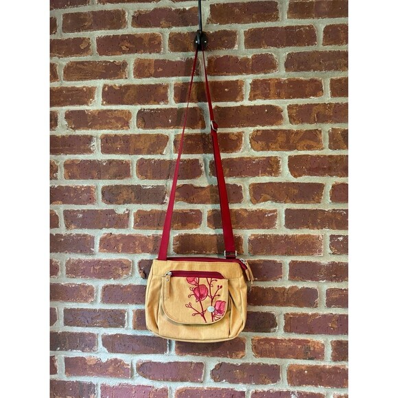 Haiku tan crossbody with red embroidered flowers - Picture 1 of 8